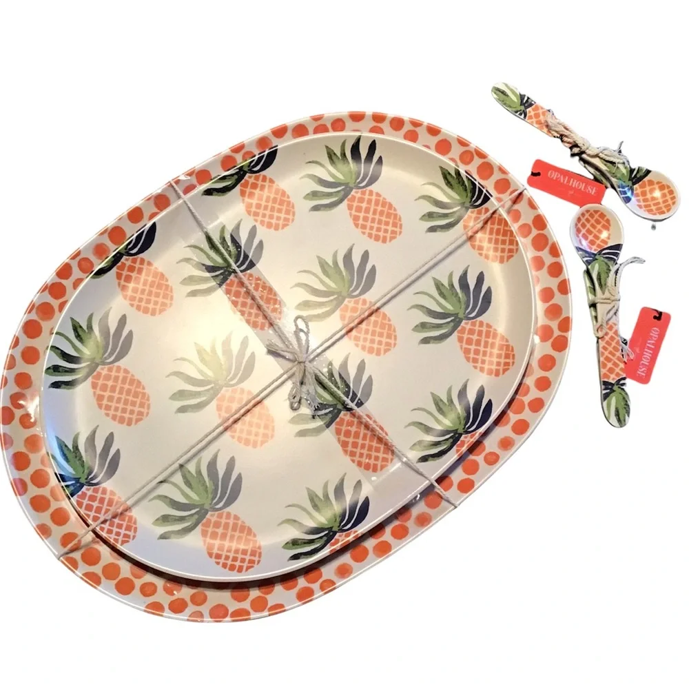 Opalhouse Bamboo Melamine Pineapple Oval Serving Platters 2 pc. Spoon & Spreader